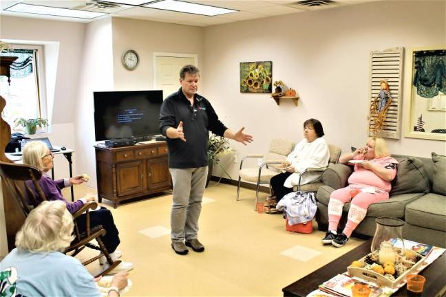 JAG-ONE Physical Therapy's Sean Kane giving his presentation on joint replacement at the Rec Center on Wednesday.