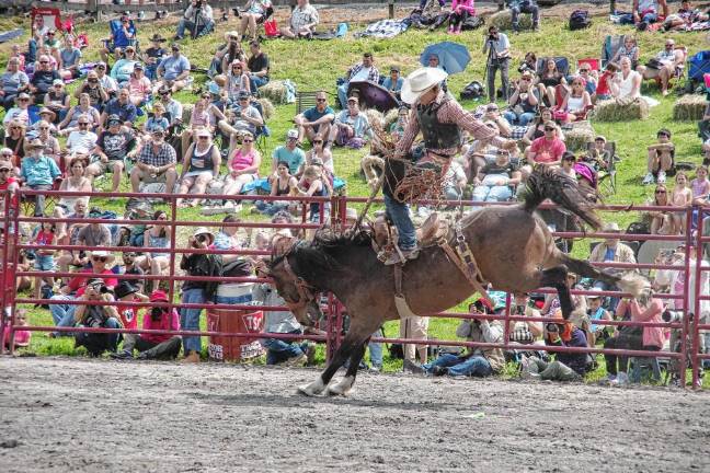 Rodeo is Saturday at Green Valley Farms A cowboy endures a bumpy ride during the saddle bronc riding contest.