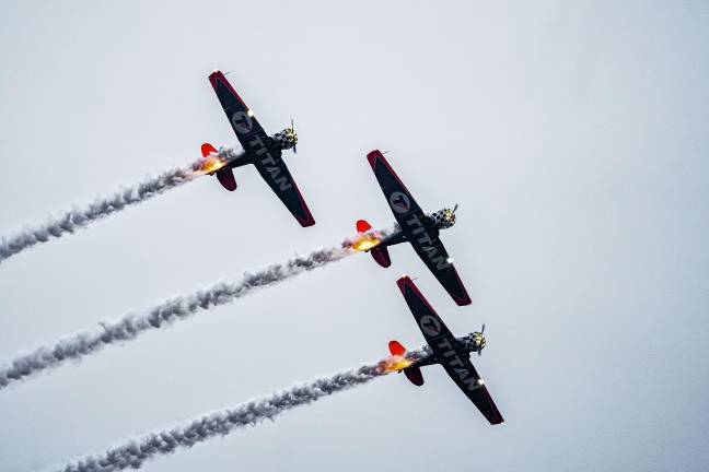 NJ Airshow plans return this fall The Titan aerobatic team performs formation routines in its T-6 Texan aircraft. (Photo by TJ Nolan)