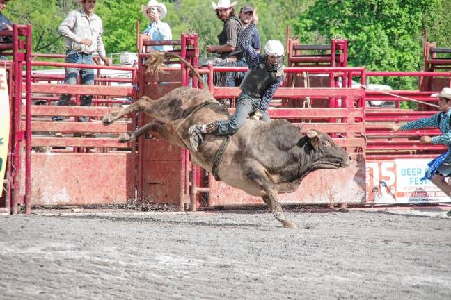 Rodeo is Saturday at Green Valley Farms A rider is in for a rough ride during the bull riding contest.