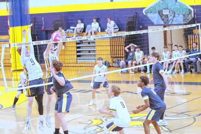 Sports roundup: Falcons advance to MCT semifinal The Vikings and Falcons battle on the volleyball court April 23. Vernon won, 2-1. (Photos by George Leroy Hunter)