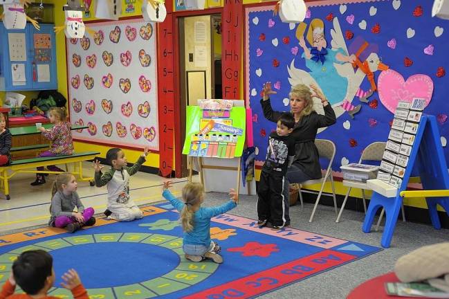Council to decide fate of preschool Photos by Joshua Rosenau Preschool educator Suzanne Hart was telling a story to her class at the West Milford Preschool on Tuesday Feb. 5. )