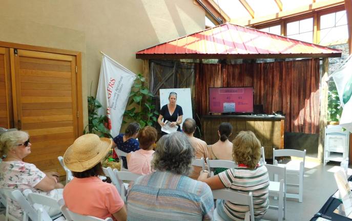 Erin Collins, head of the Agricultural Business and Horticultural Sciences Department at Sussex County Community College, delivers a lecture on organic gardening at the New Jersey State Fair/Sussex County Farm and Horse Show on Saturday, Aug 3 2019.