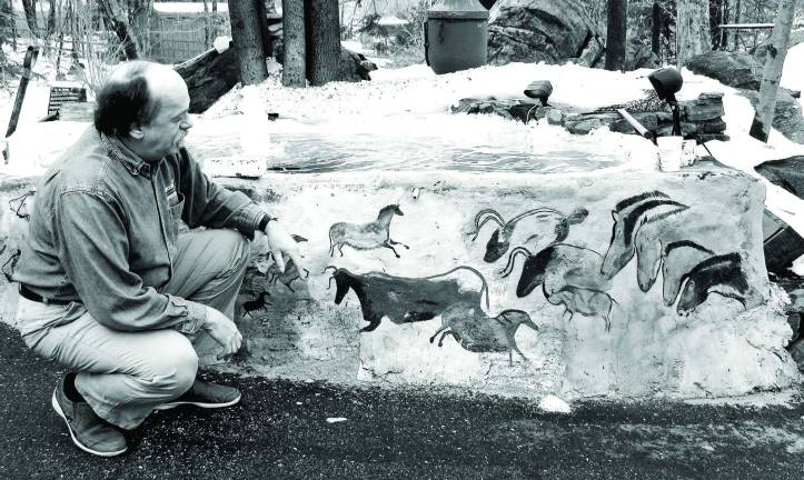 Local artist recreates images of ancient cave paintings The images that Byro has reproduced on the boulders sitting on his property are an eclectic selection from each of the caves.