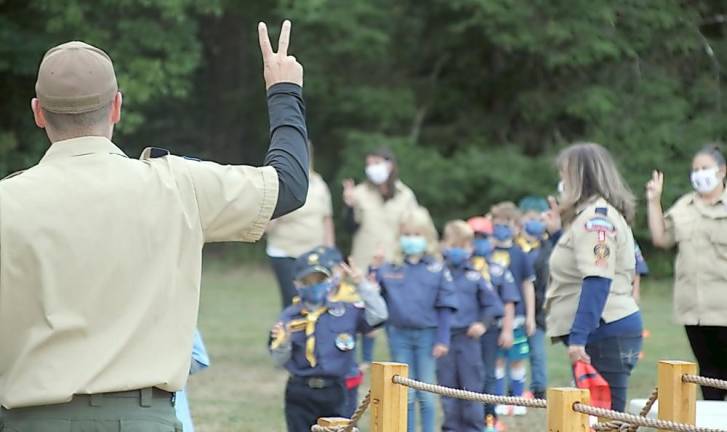 West Milford Pack 9 Cubmaster Adam Courtney leads the pack’s crossing over ceremony on Friday, Sept. 18, at the Teen Center. Photo provided by Tracy Courtney.