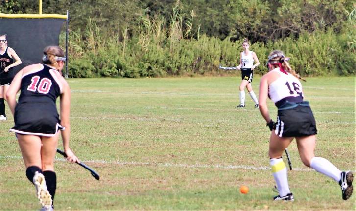 The Lady Highlanders trying to move the ball down the field during its Oct. 2 tie with Westwood Regional.