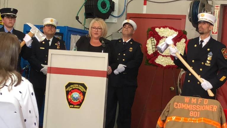 West Milford Mayor Michele Dale read the words of Edward Steines’ daughter during the service.