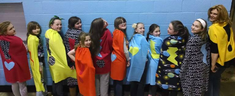 Girl Scout Troop 94-619 with their &#x201c;Super Capes&#x201d; &#x2013; Olivia, Michelle, Allie, Kayla, Amanda, Meagan, Erin, Melissa, Averi, Emma, Colette, and leader Annette.