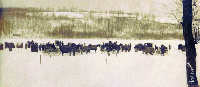 When Walton Lake in Monroe would freeze over years ago, residents would gather for horse races as shown here in this 1914 photo provided by the Monroe Historical Society.