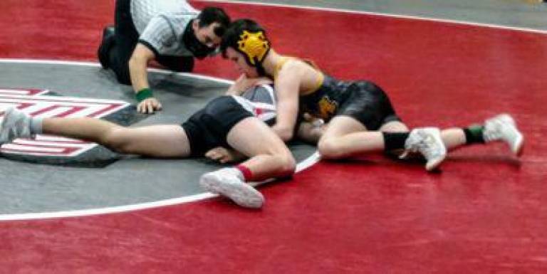 WMJW wrestler Nicholas Triverio, who won against his opponent with a second period pin.