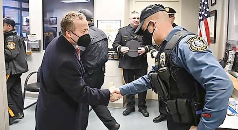 Gottheimer pitches spending bill to Newton Police: ‘Invest, not defund’ U.S. Rep. Josh Gottheimer at the Newton Police Department on Monday (Photo provided)