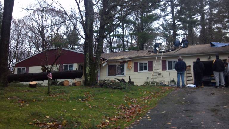 Sandy devastates New Jersey Photo by Patricia Keller Neighbors helping neighbors. This was the scene Tuesday in Crescent Park area of the township after a tree took out part of a house on Sussex.