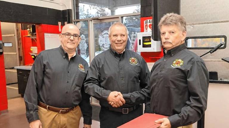 From left are Fire Company 6 president Chris DeWilde, Chief Wayne Morrissey and Ed Aldrich Jr. (Photo provided)