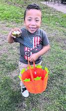 Jaymeson Hayward shows off an egg.