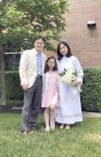 Rev. Eunkyong Kim, new pastor at Newfoundland United Methodist Church, is seen with her husband Rev. Jongin Lee and their daughter Sophia Lee. Provided photo.