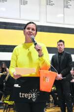 Nicole Petrosillo, president of the West Milford High School Parent-Teacher-Student Organization, encourages people to join the group at the All-District Arts Festival on March 27. (Photos by Rich Adamonis)