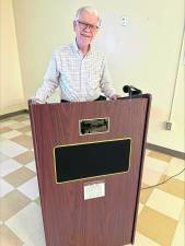 Joel Farkas speaks at the West Milford Library.