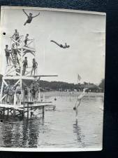 The diving board at Upper Greenwood Lake was a popular attraction in the 1930s and ‘40s. (Photo provided)