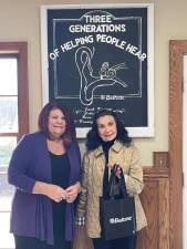 Carmen Del Campo (right) is seen with Judy Kenney of Beltone Hearing Aid Center after Carmen won this year’s annual free hearing aid contest.