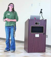 Mary Birrer of the New Jersey Audubon Center speaks at the West Milford Library.