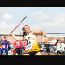 All American Peyton Lowenstein throws a javelin. She placed fourth in the AAU Junior Olympic Games. (Photos provided)
