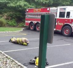 Company 6 firefighter Chris DeWilde demonstrates stop, drop, and roll to the students at the Great Start School. Photos provided by Ron Dygos/West Milford Fire Department.