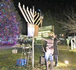 Lighting the menorah