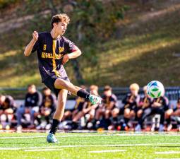 West Milford’s Noah Christian takes a shot during a game on Oct. 18.