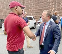 U.S. Rep. Josh Gottheimer (NJ-5) meets with members of International Brotherhood of Electrical Workers (IBEW) Local 164 in Paramus. to discuss what the the bipartisan infrastructure deal will mean for New Jersey. Provided photo.