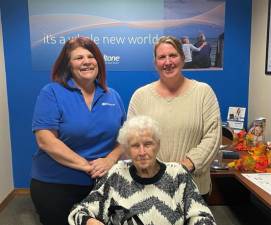 Mary Rebisz, winner of the 11th Annual Jack Kenney Memorial Hearing Aid Giveaway is pictured with her daughter Kathy and Judy Kenney of the Kenney family Bel Tone Hearing Aids business. Photo provided.