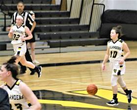 Sophomore point guard Rachel Chandler bringing the ball up for the Lady Highlanders during its Feb. 21 loss at home to Cresskill High School 63-37.