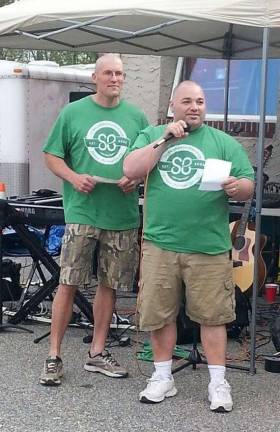 Photo provided Officer Robert Kulawiak and volunteer firefighter Dave LeMay are seen here from last year's St. Baldruck event after they &quot;braved the shave&quot; for pediatric cancers. This year's event is on Sunday, May 2