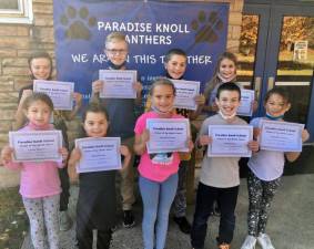 Pictured here are the October Citizens of the Month from Paradise Knoll Elementary School. October’s trait was “respect.” In the back row are Logan Lombardi, Ethan Ness, Matthew Afflerbach and Sylvia Krempaski; and in front are: Lauren Callahan, Emma Norman, Giovanna Somma, Nathan Ryan and Elizabeth Crichton. The photo was provided by Principal Jennifer Viti Miller.