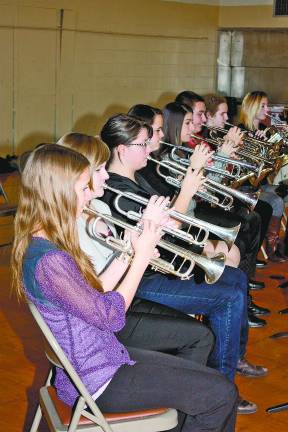 Gabirele blow your horn. The West Milford High School Brass Ensemble performed for the township's senior citizens at the Hillcrest Community Center on Friday, Dec. 13. Photo by Ginny Raue