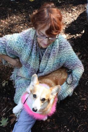 Jane Sheehan's Corgi, Daisy, sported some fancy colored fur for her birthday party to take place after the Animal Blessing Mass. Photo by Ginny Raue