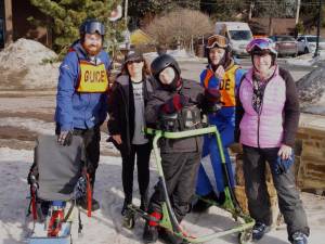 Tim Stone, Director of Snow Sports at Mountain Creek, mom, Pattie Cerrato, Nick Cerrato, guide Martin and Adaptive Sports Program co-founder Buffy Whiting help Nick get ready for some fun on the slopes. Photo: Dr. John T. Whiting