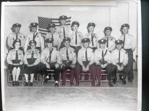 Annie Bown, the first female special police officer in West Milford, is second from left in this early 1950 photo. Some of the other officers shown are Richard Struble, Bill Perry, Vincent Meyer, Pat Squitieri, Jim Gray and Len Spano. (File photo by Ann Genader)