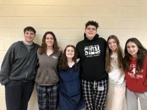 Captains of the West Milford/Lakeland High School co-op swimming team, from left, are Owen Kane, Emily Cimbrik, Abigail Smith, Demetrios Piteris, Emma Shorter and Sophia Burghoffer. (Photo by Matthew Kane)