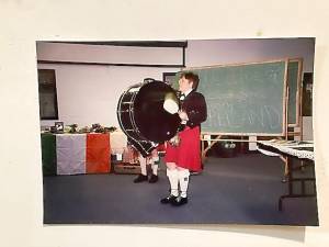 Lynn Berry of Clan Na Vale is the drummer at Westbrook School in 2001.