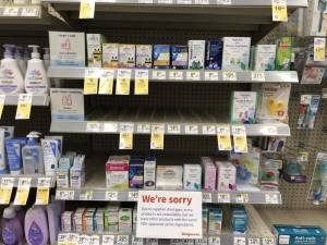 A sign in the Walgreens in West Milford, N.J., informs customers that some over-the-counter medicines for children are not available because of supplier shortages.