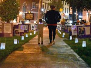 On International Overdose Awareness Day, the town square in Newton was the site of a candlelight vigil and public walk-through remembrance display of memories of lives lost to overdose. (Photo by Ryan T.)