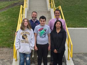 From left, Delilah Novak, Principal Marc Citro, Max Fuchs, Gabriela Medina and Asst. Principal Oliver Pruksarnukul