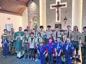 Boy Scouts Troop 159 takes part in Scout Sunday on Feb. 4 at Our Lady Queen of Peace Church in Hewitt. (Photos provided)