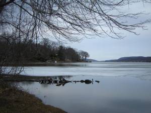 <b>Ice forms on Greenwood Lake at the beginning of a winter season.</b>