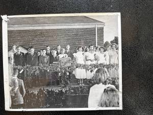 Members of the 1949 graduation class at their outdoor ceremony in front of Hillcrest School. (Photo provided)
