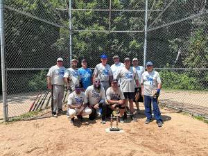 The M&amp;B Auto team defeated Cherry On Top, 23-22 and 21-20, on Aug. 3 to sweep the best-of-three series and take home the championship in the West Milford Men’s Over-40 Softball League. In front row, from left, are Angel Hernandez, Craig Polglaze and Brian Arata. In back row, from left, are Joe Scarpone, S. Perez, Nick Dagostino, Chris Garrick, Geoff Braden, Patrick Bagarozza, Gary Seidner and Jorge Garcia. (Photo provided)