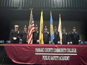 Members of the West Milford Fire Department Honor Guard are, from left, Deputy Chief Rich Poplaski; firefighters Kevin Klosz, Luke Morley and Mike Ferreira; Deputy Chief Nick Morales; and firefighters Anthony Stabile and Brynn Smith. (Photo provided)