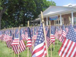 Annual Sea of Flags display outside Lazear-Smith and Vander Plaat Memorial Home. Each of the 1,602 flags outside the Lazear-Smith and Vander Plaat Memorial Home in Warwick, represents a veteran from this community who has passed away. Today, the funeral home is following New York State guidelines limiting visitation to family members during coronavirus epidemic.