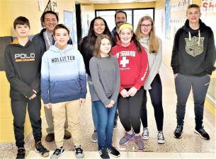 Pictured from left to right, back to front row, Ognjen Ljusic, Asst. Principal Oliver Pruksarnukul, Tyler Liguori, Ciarra Edmond, Hailey Kapral, Principal Marc Citro, Molly Kane, Samantha Krautheim, and Declan Murphy.