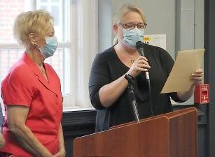 West Milford Mayor Michele Dale presents Christel Dygos with the West Milford Volunteer of the Year award. Photos courtesy of the Dygos family.